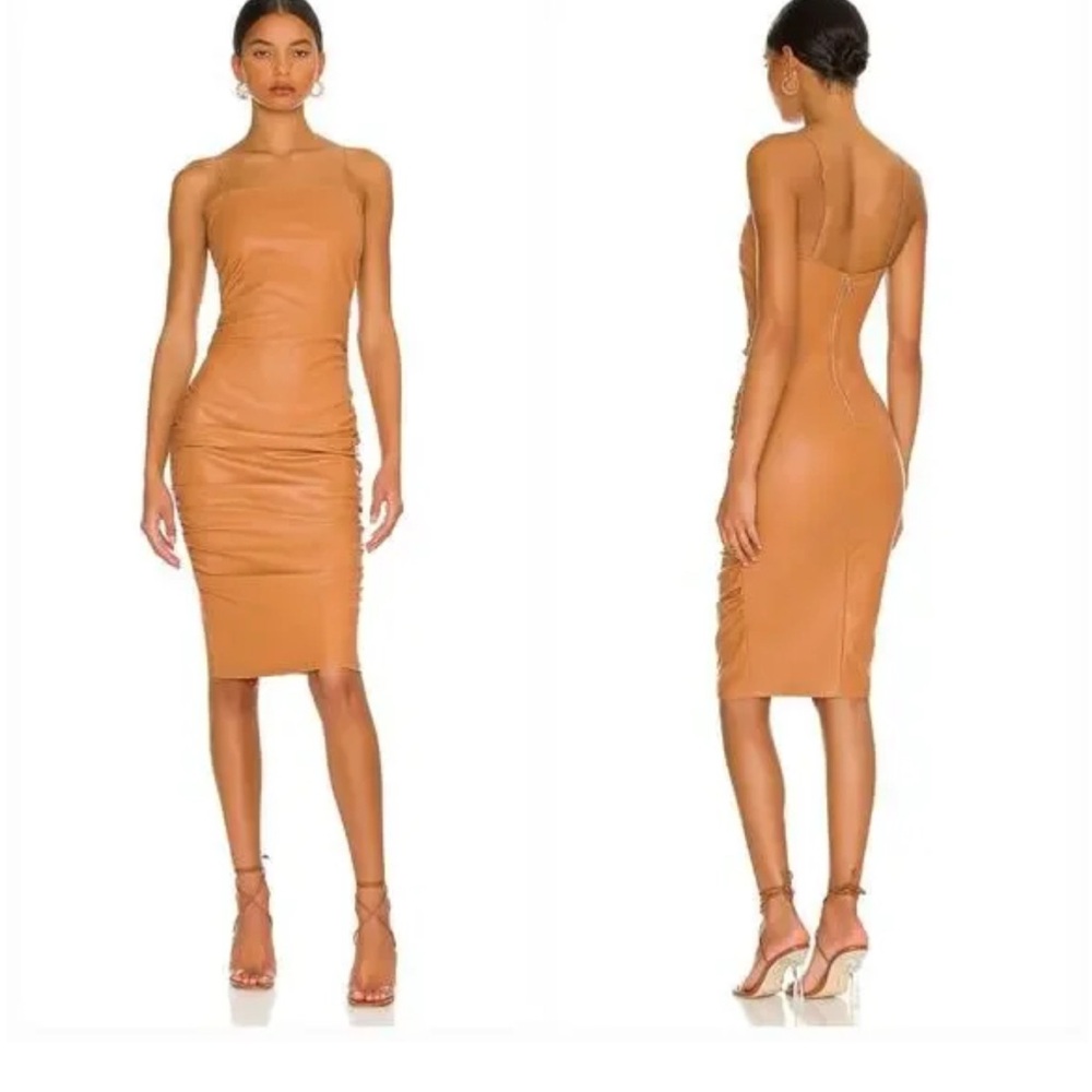 superdown Tan Faux-Leather Sleeveless Bodycon Midi Dress